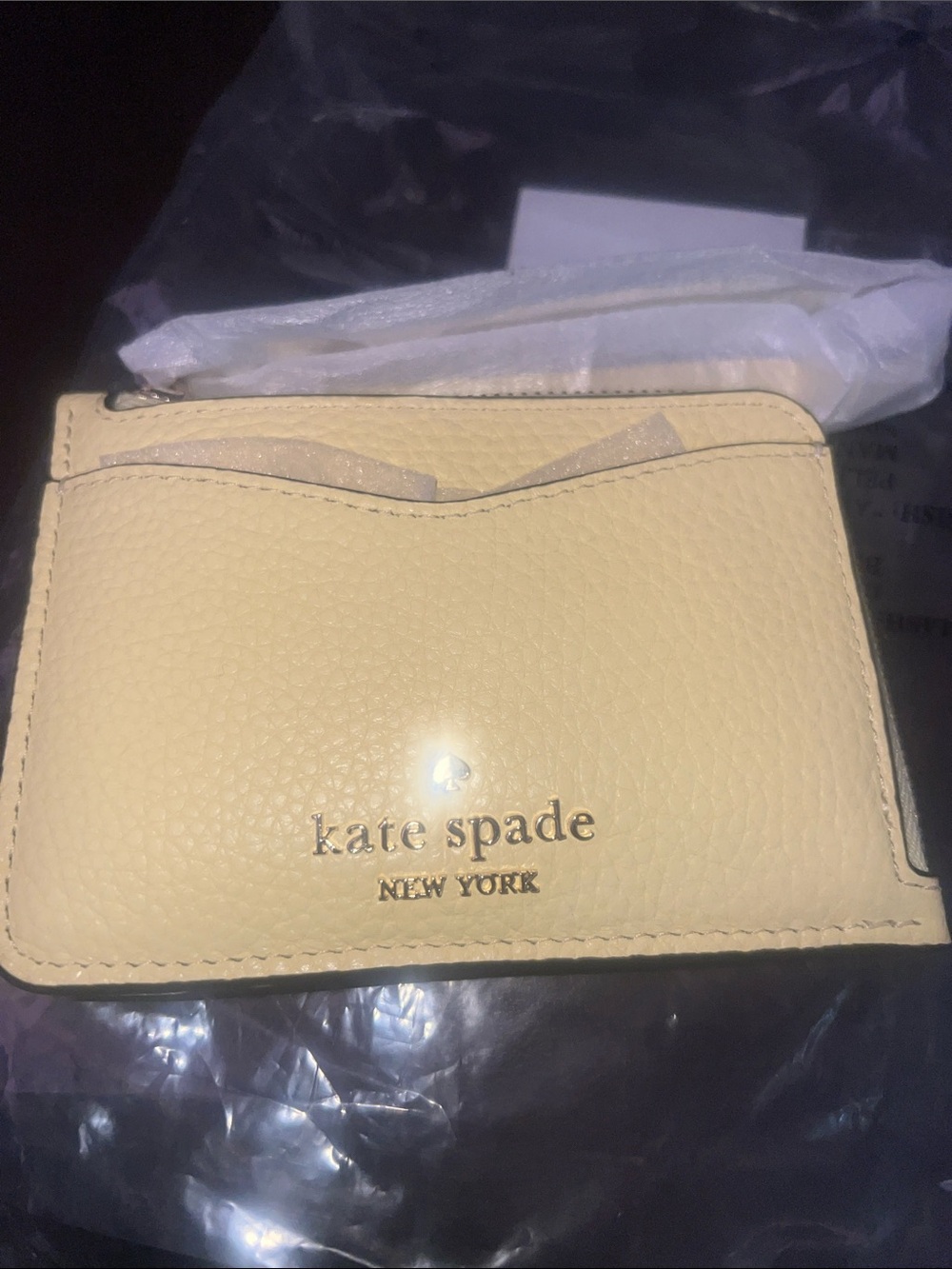 kate spade Cream Pebbled Leather Card Holder with Gold Logo
